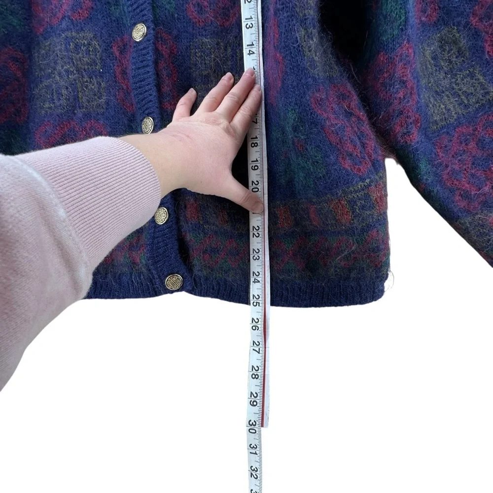 VTG mohair Celtic Scottish button front cardigan sweater colorful women’s large